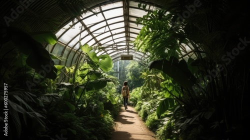 person exploring a botanical garden or greenhouse generative ai © ThisDesign