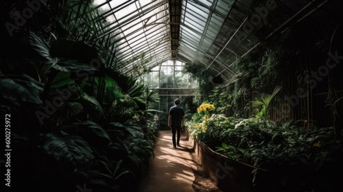 person exploring a botanical garden or greenhouse generative ai