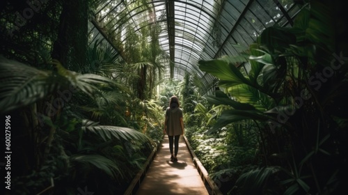 person exploring a botanical garden or greenhouse generative ai