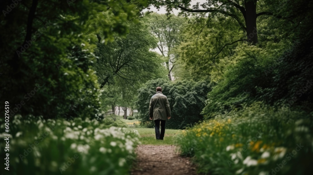 Fototapeta premium person walking through a city park or green space generative ai
