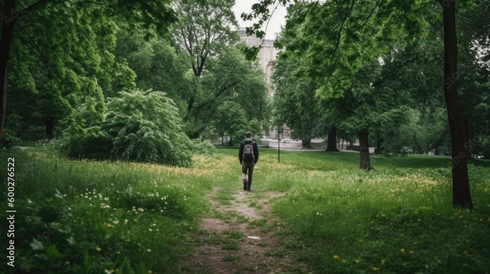 person walking through a city park or green space generative ai person walking through a city park or green space generative ai