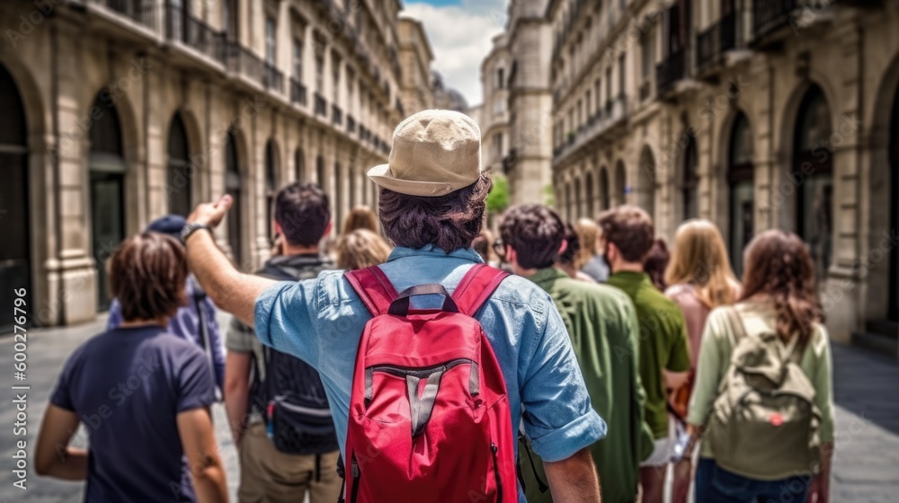 © ThisDesign - tour guide leading a group of tourists generative ai © ThisDesign - tour guide leading a group of tourists generative ai