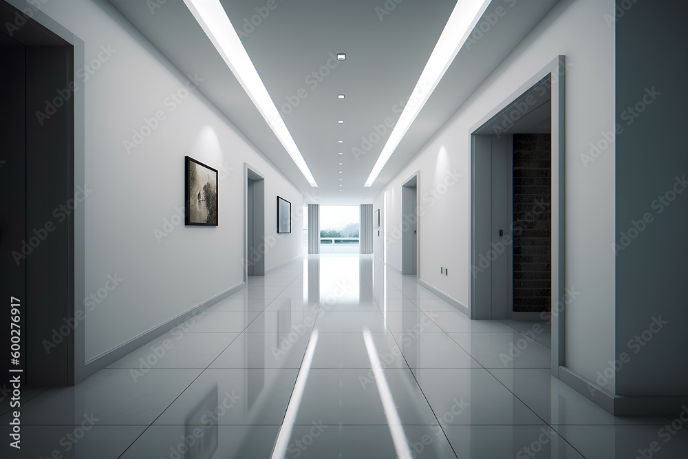 Obraz premium Minimalist hallway with clean lines and no clutter. generative AI