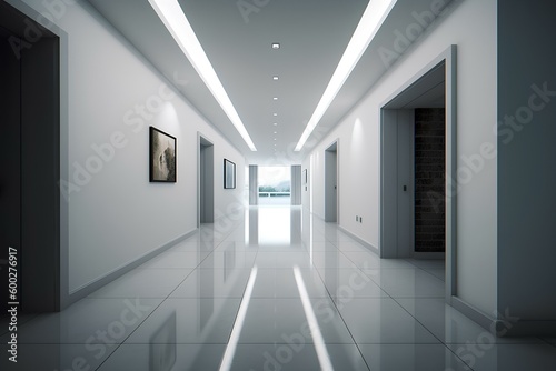 Minimalist hallway with clean lines and no clutter. generative AI