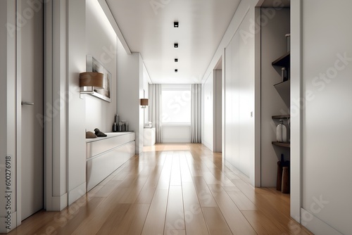 Minimalist hallway with clean lines and no clutter. generative AI © 영준 서