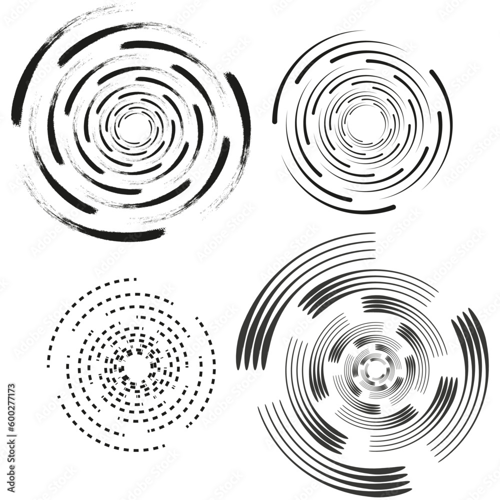 Spiral, swirl, twirl. Volute, helix, eddy and vortex shape. Radial lines with rotation. Vector illustration. Spiral, swirl, twirl. Volute, helix, eddy and vortex shape. Radial lines with rotation. Vector illustration.
