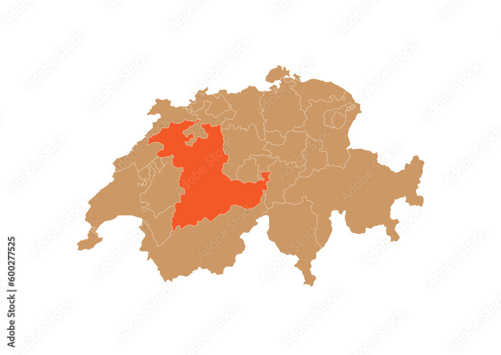 Map of Bern on Switzerland map. Map of Bern highlighting the boundaries of the canton of Bern on the map of Switzerland
