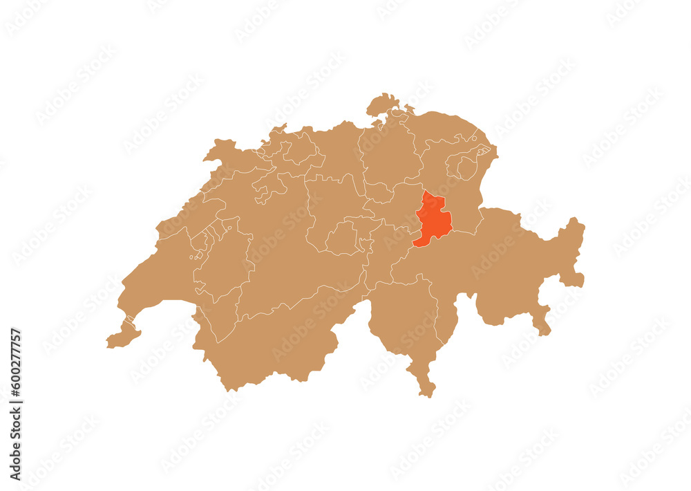 Obraz premium Map of Glarus on Switzerland map. Map of Glarus highlighting the boundaries of the canton of Glarus on the map of Switzerland 