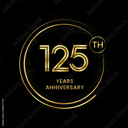 125 years anniversary with golden circle glitter and double circle line vector template