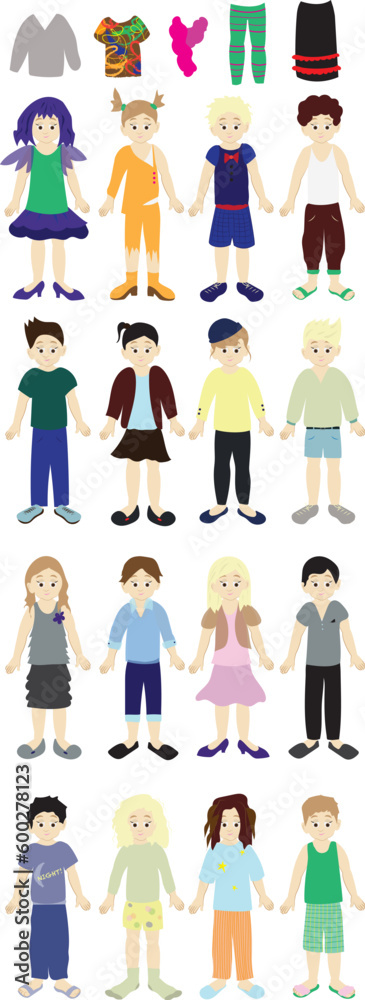 Dress Up Paper Doll with Numerous Outfit Choices for Boys and Girls