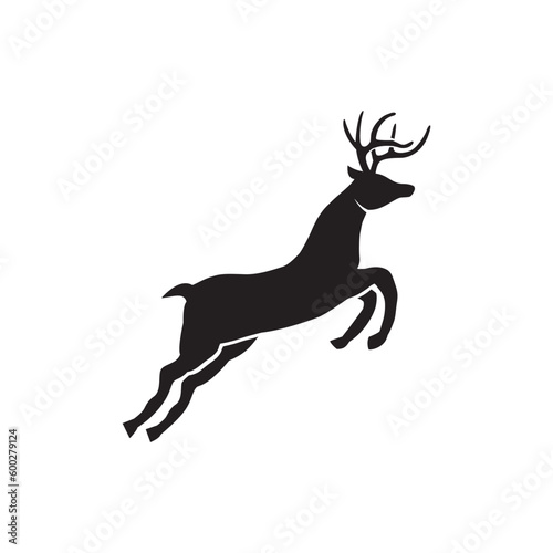 Vector illustration of a deer or antelope silhouette style jump with horns on a white background