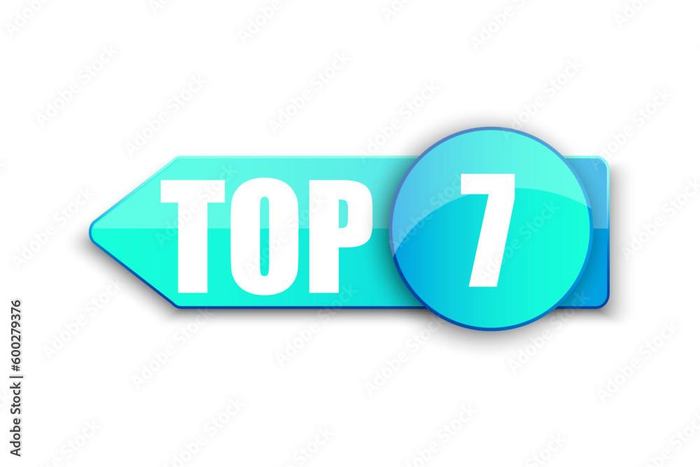 Top 7 small logo. Blue winner sticker seven. Tape best rating. vector illustration. Top 7 small logo. Blue winner sticker seven. Tape best rating. vector illustration.