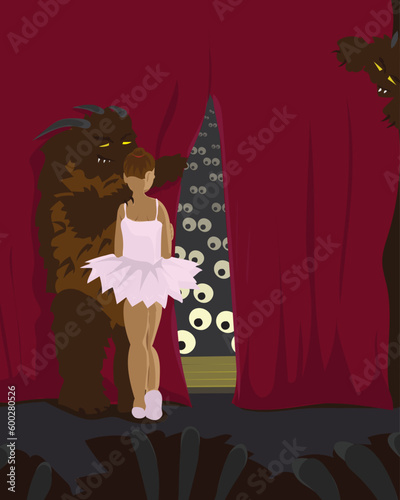 Girl Ballerina Experiencing Stage Fright