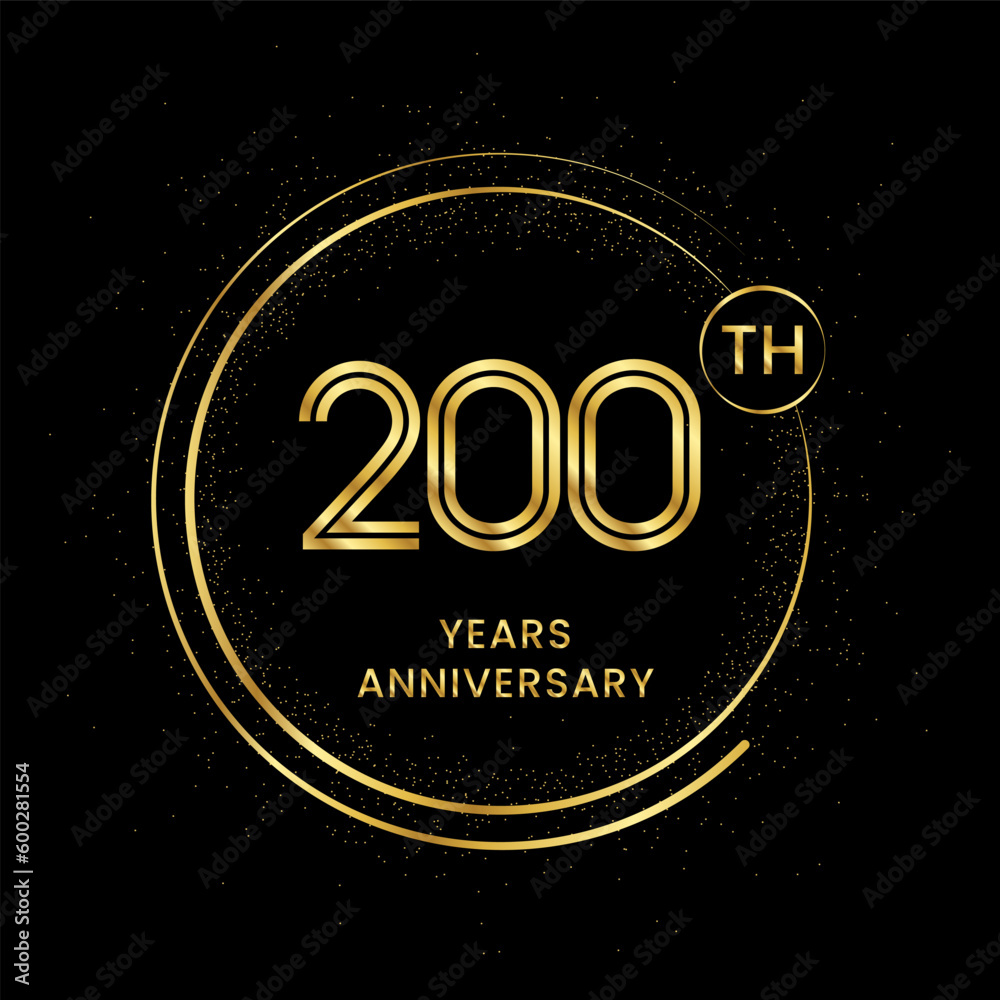 200 years anniversary with golden circle glitter and double circle line vector template