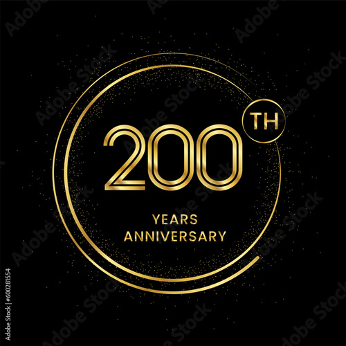 200 years anniversary with golden circle glitter and double circle line vector template