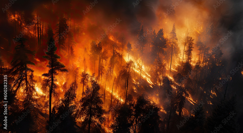 Forest fire created with Generative AI technology
