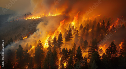 Forest fire created with Generative AI technology 