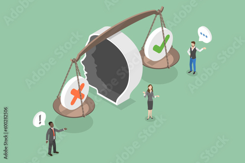 3D Isometric Flat Vector Conceptual Illustration of Prejudice, Implicit Vias Social Stereotypes