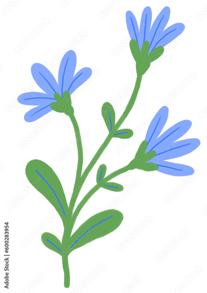 Naklejka premium Hand drawn doodle blue flower isolated on white. Flat illustration.