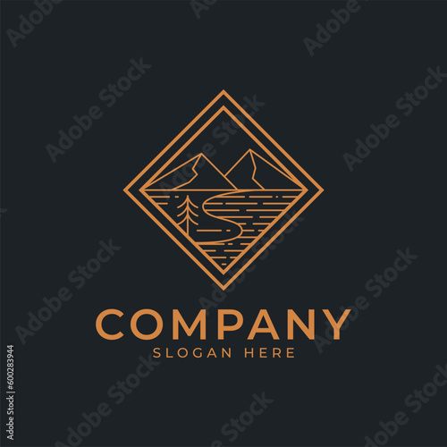 Illustration of a combination of sea mountains and pine trees. Suitable for use as a symbol of a vacation spot.
