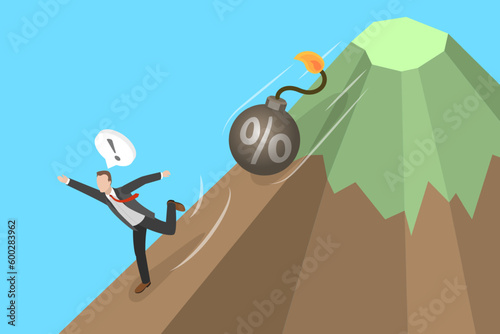 3D Isometric Flat Vector Conceptual Illustration of Inflation, Economic Instability, Financial Problems