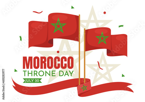 Happy Morocco Throne Day Vector Illustration with Waving Flag in Celebration National Holiday on July 30 Cartoon Hand Drawn Landing Page Templates