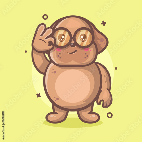 cute dog animal character mascot with ok sign hand gesture isolated cartoon in flat style design
