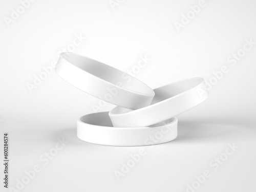 Blank Promo bracelets isolated on white background. 3D illustration, 3D rendering.