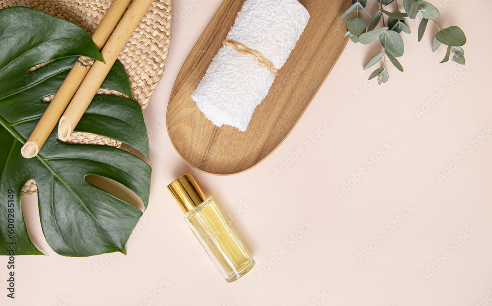 Top view tropical leaves on vibrant background. Summer flat lay composition. Top view tropical leaves on vibrant background. Summer flat lay composition.