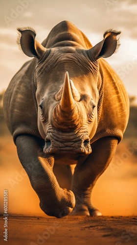 African Rhino Walking Proudly in its Natural Habitat. Generative ai