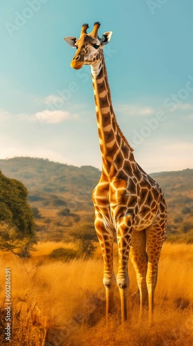 Giraffe Standing Tall in the African Savannah. Generative ai