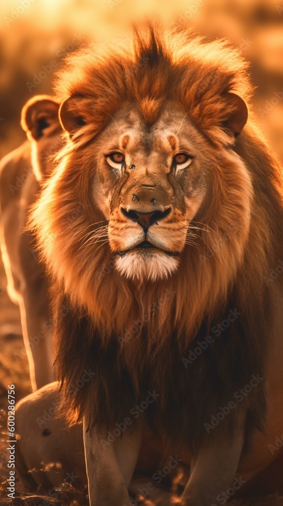 Pride of African Lions Resting Together in the Golden Light of a Sunset. Generative ai Pride of African Lions Resting Together in the Golden Light of a Sunset. Generative ai