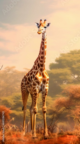 Giraffe Standing Tall in the African Savannah. Generative ai