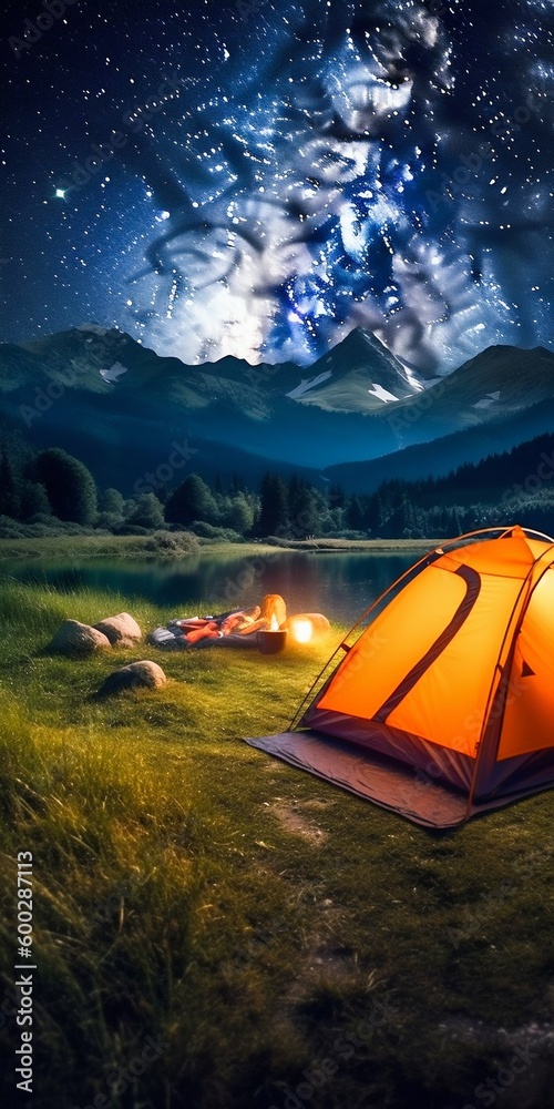 Outdoor Camping at Nature Night Star Background. Generative ai