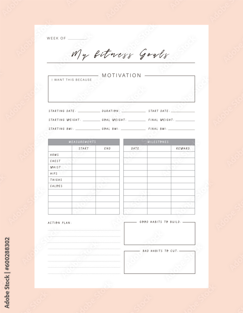 Fototapeta Fitness Planner and Food Diary Planner. Plan you food day easily. Vector illustration.