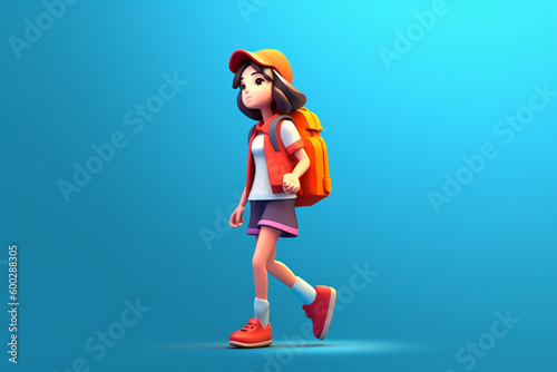 Girl walking icon 3d, generative ai © Srikanth