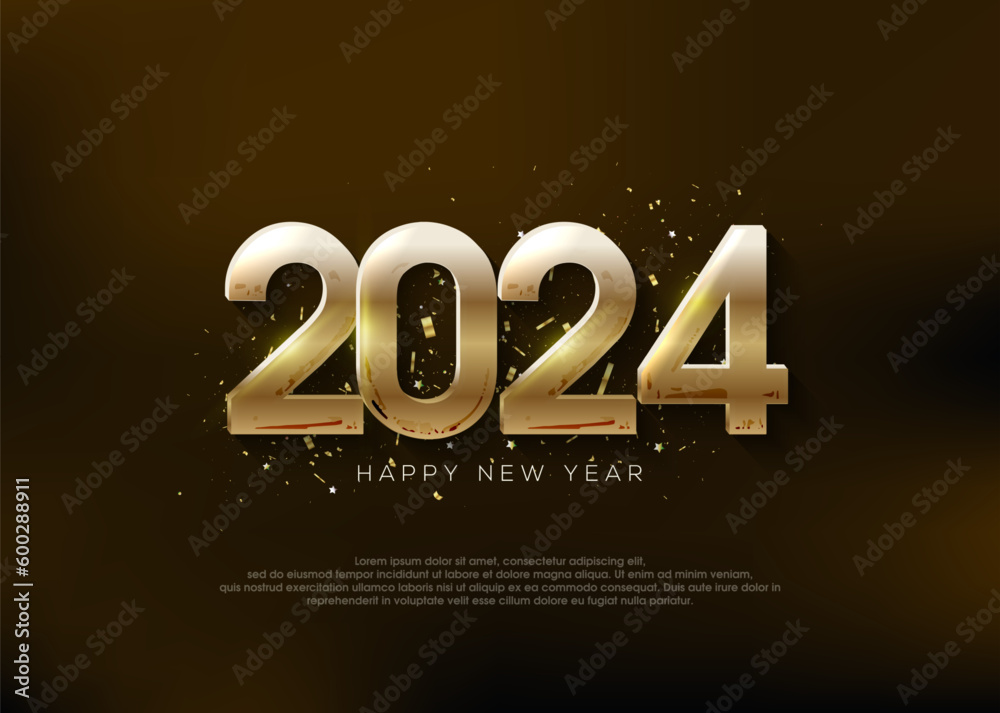 Golden number 2024, happy new year greeting for the celebration of the new year 2023.