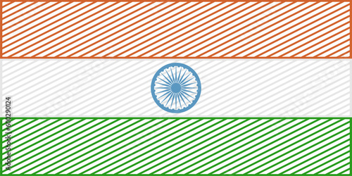 Flag of India waved design concept. Flags collection textured in grunge style. Image relative to travel and politic themes. Thin line geometry texture