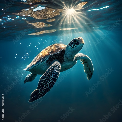Graceful Tortoise Gliding Through Ocean Waters: A Stunning Wildlife Image © Eshor