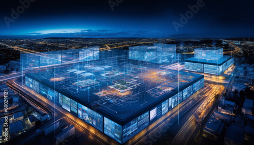 Smart City's Central Hub Showcasing Energy Grid and Distribution System in Advanced Technology Style with Pulsating Energy Waves and Data Streams - Generative AI