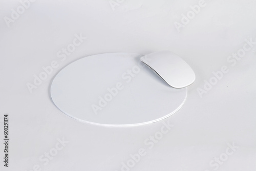 Blank white square mouse pad mock up front view, isolated, 3d rendering. Empty mat with computer mouse mockup. 3D illustration.