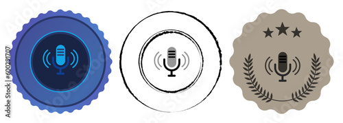 Podcast radio broadcasting music voice speech competition contest medal blue black stamp flat championship