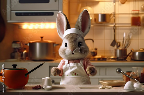 Cute animal chef in the kitchen created with Generative AI technology