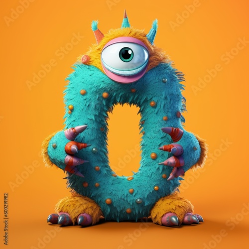 crazy mad funny cute tiny Monster In the form of the number 0  generative AI illustration