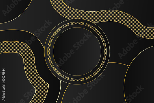 Luxury abstract background with golden lines on dark, modern backdrop concept 3d style. Illustration from vector modern template deluxe design