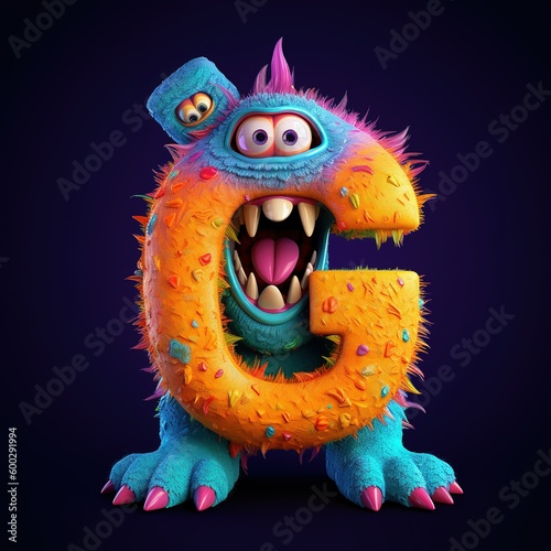 crazy mad funny cute tiny Monster In the form of the letter G, generative AI illustration