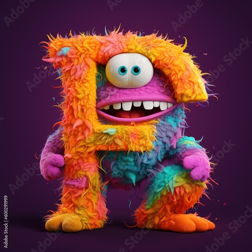 crazy mad funny cute tiny Monster In the form of the letter F, generative AI illustration