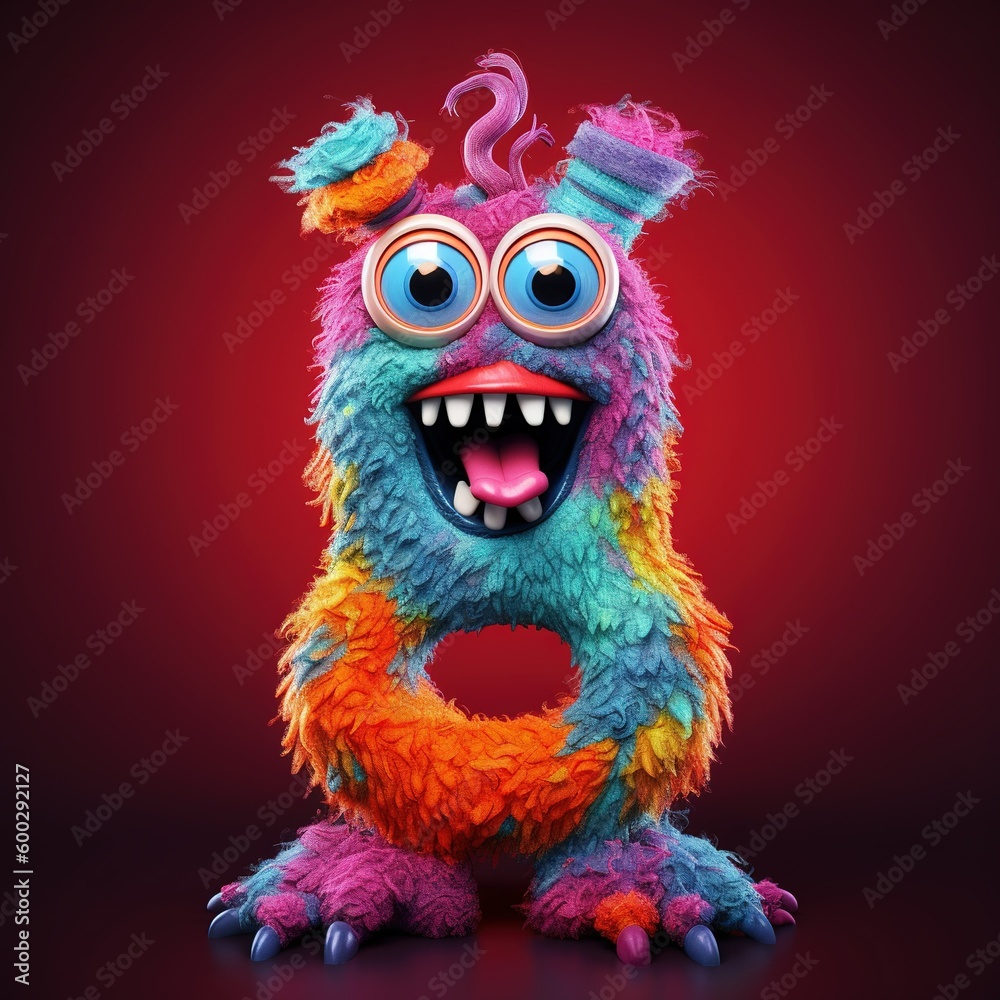 crazy mad funny cute tiny Monster In the form of the number 8, generative AI illustration
