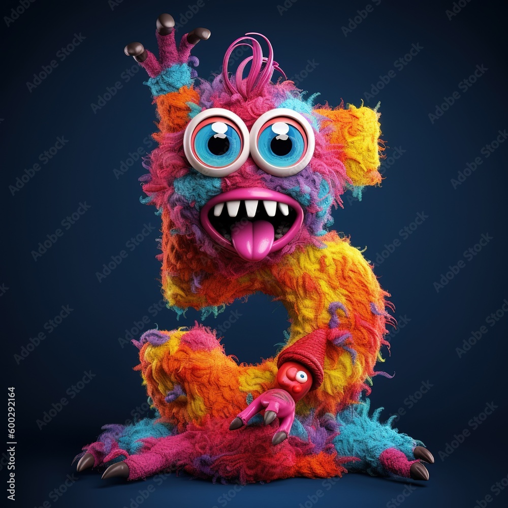 crazy mad funny cute tiny Monster In the form of the number 5, generative AI illustration crazy mad funny cute tiny Monster In the form of the number 5, generative AI illustration