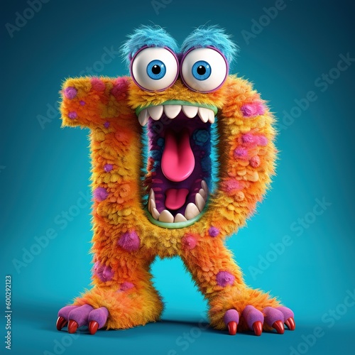 crazy mad funny cute tiny Monster In the form of the letter R, generative AI illustration